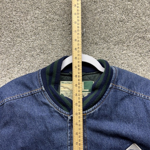 VTG WearGuard Denim Bomber Jacket Mens LARGE Chore Quilted Insulated GP Logo 90s - Picture 8 of 16